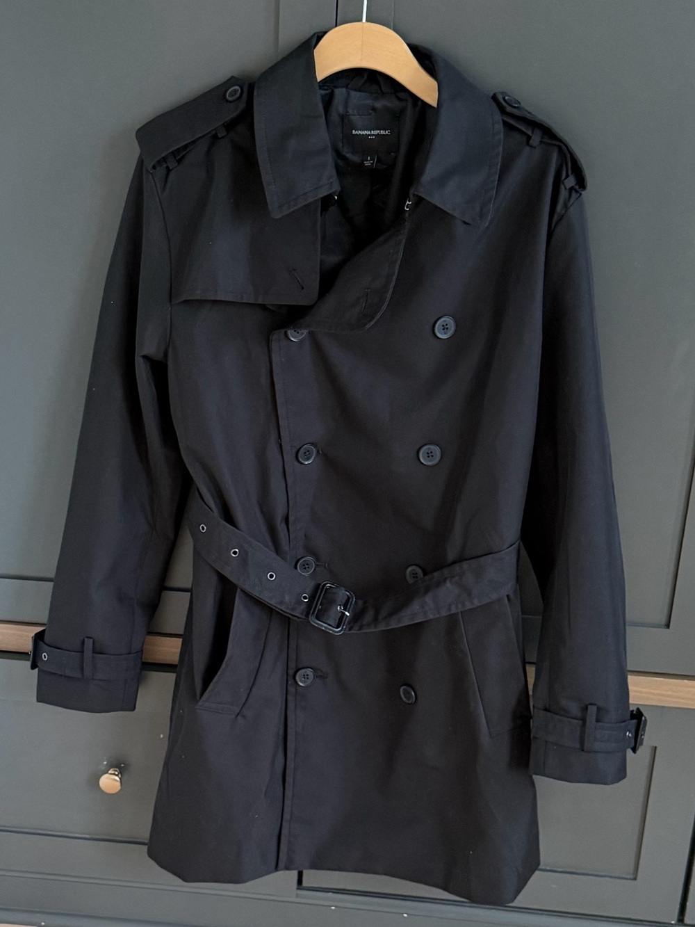 Banana Republic Black Double-Breasted Trench Coat L